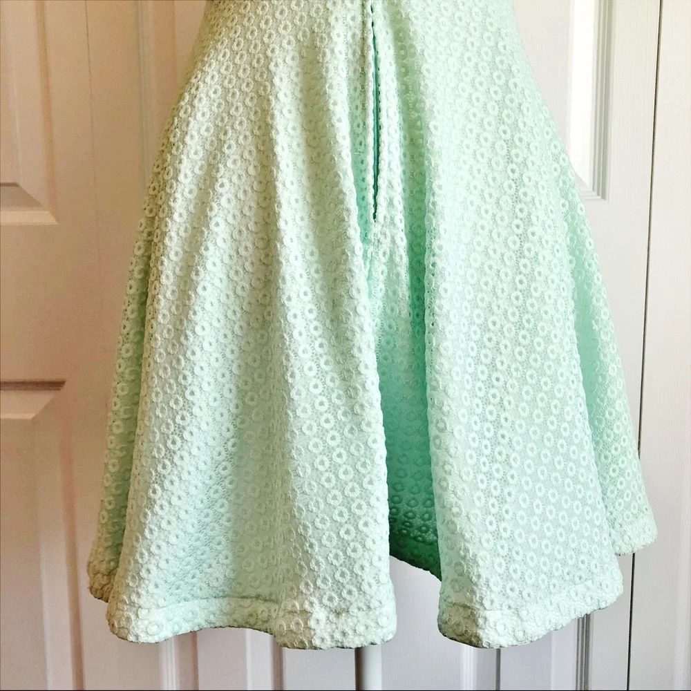 B. Darlin Juniors' Mint Green Fit & Flare Lace Dot Eyelet Dress - Picture 16 of 16